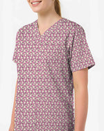 Cute Pink Cat Cuddle All Over Nursing Scrub Top - Scrubloop