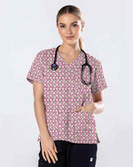 Cute Pink Cat Cuddle All Over Nursing Scrub Top - Scrubloop