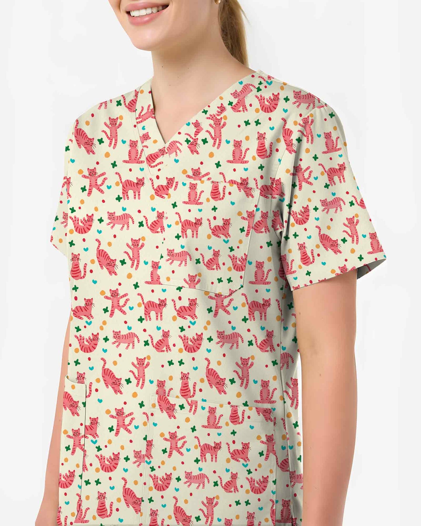 Cute Pink Cat Scrub Top - Scrubloop