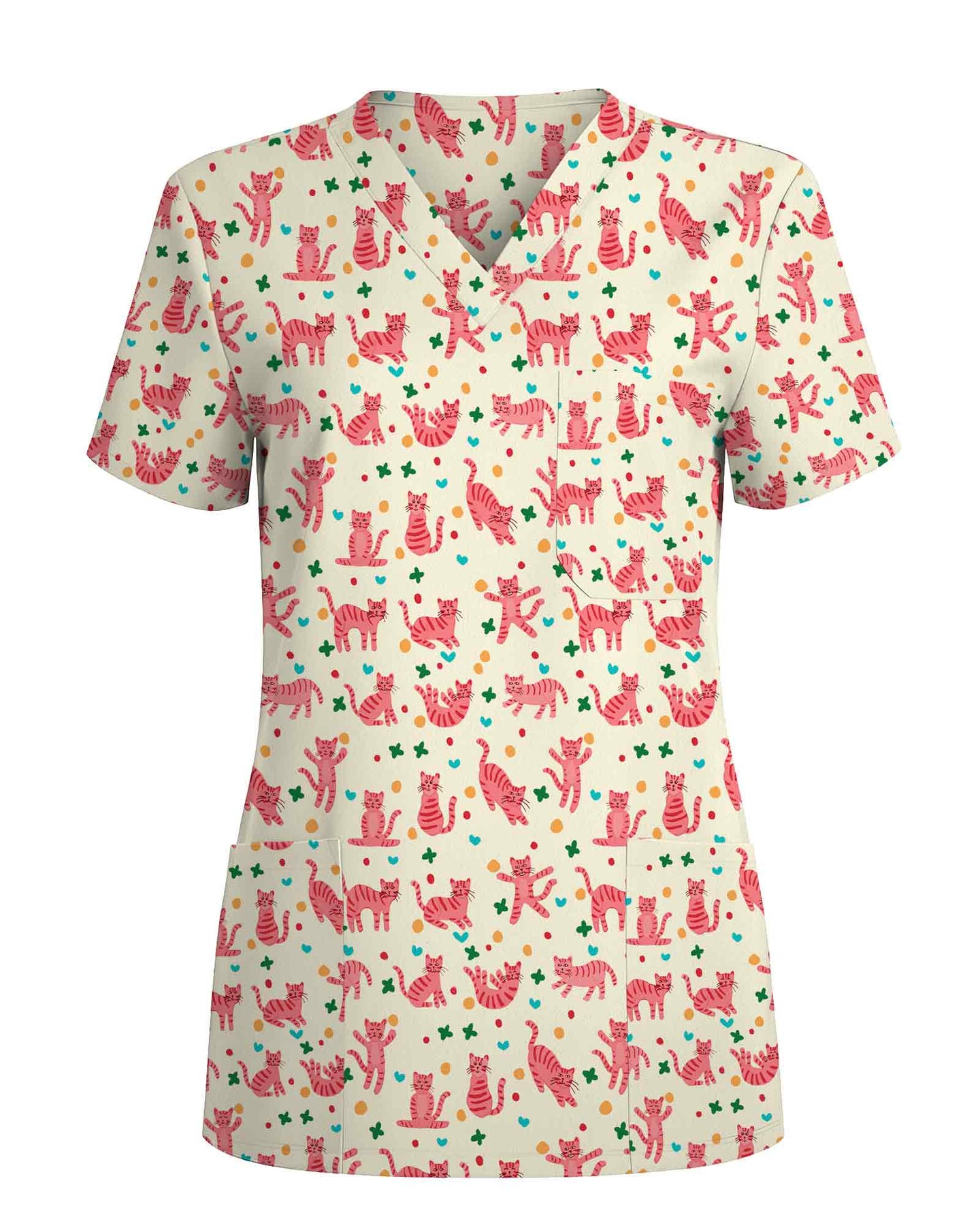 Cute Pink Cat Scrub Top - Scrubloop
