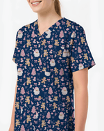 Cute Pink Christmas Vintage Santa Nurse Scrub Top - Scrubloop