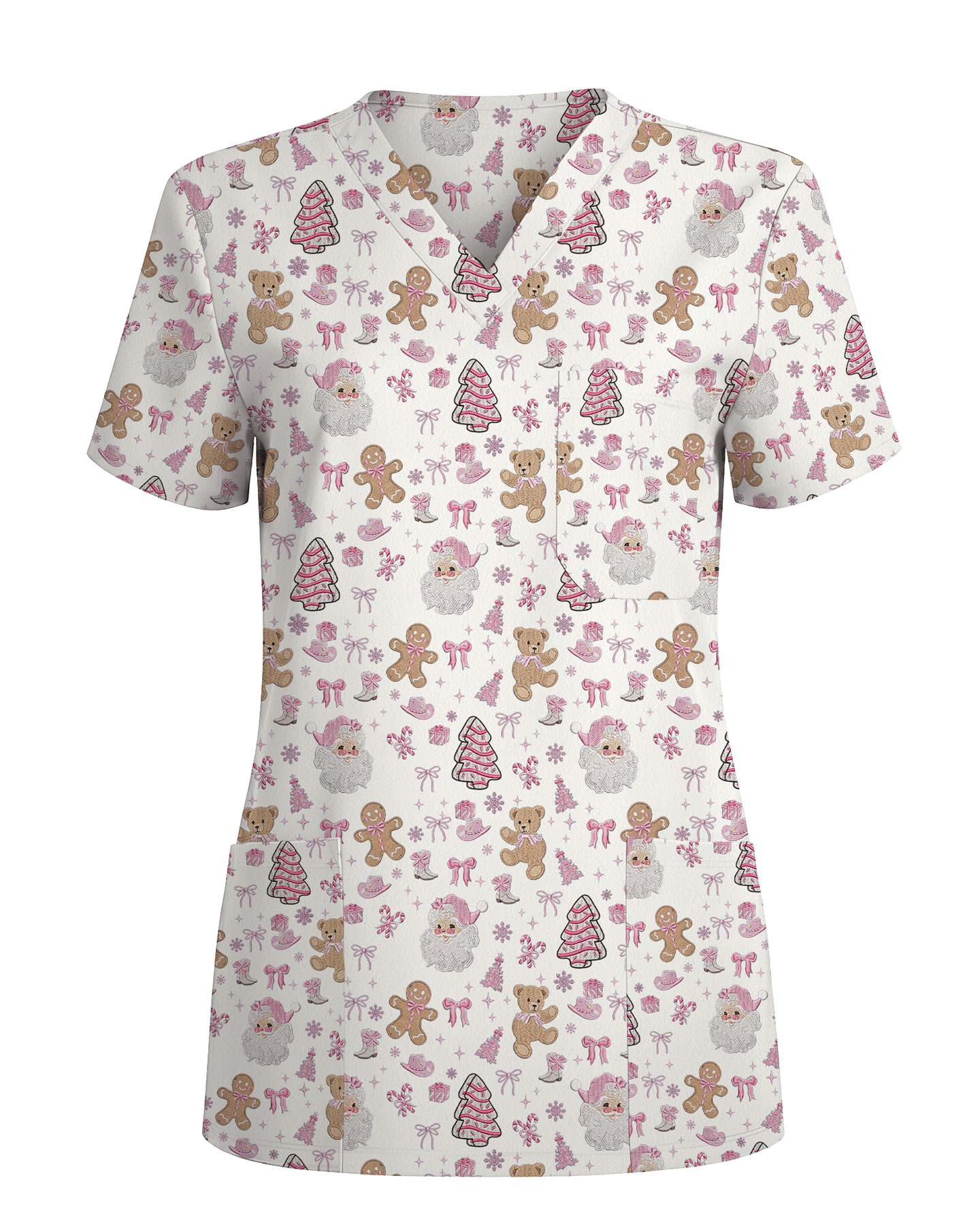 Cute Pink Christmas Vintage Santa Nurse Scrub Top - Scrubloop