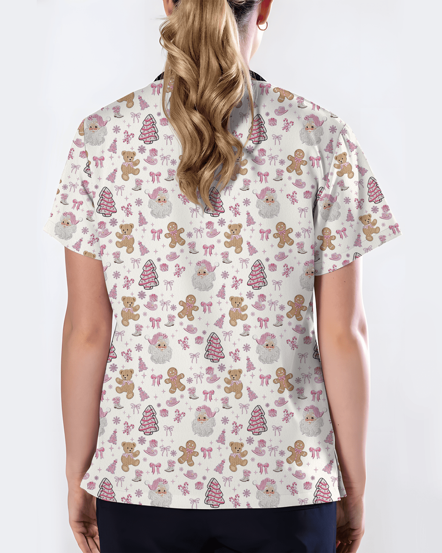Cute Pink Christmas Vintage Santa Nurse Scrub Top - Scrubloop