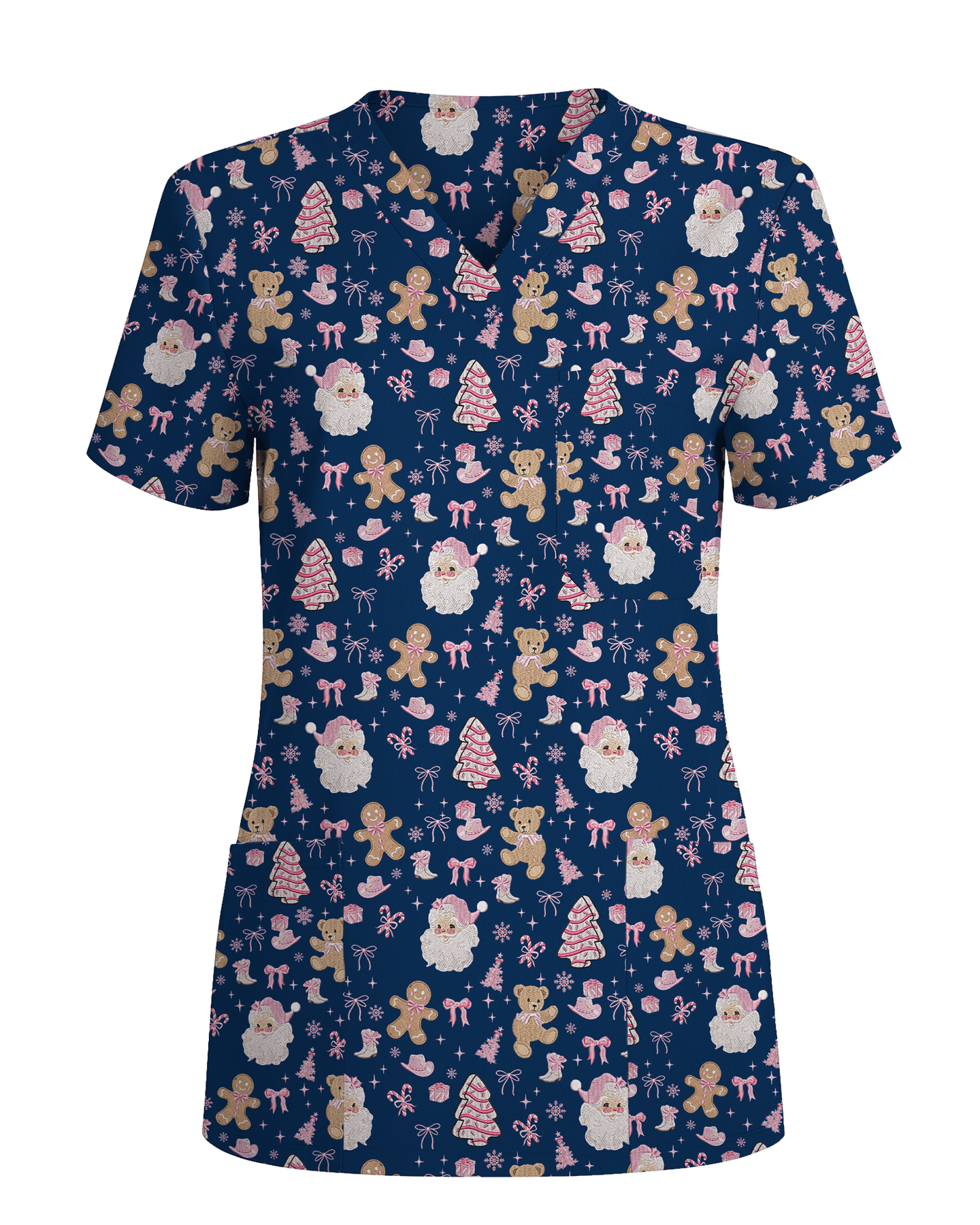 Cute Pink Christmas Vintage Santa Nurse Scrub Top - Scrubloop