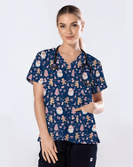 Cute Pink Christmas Vintage Santa Nurse Scrub Top - Scrubloop
