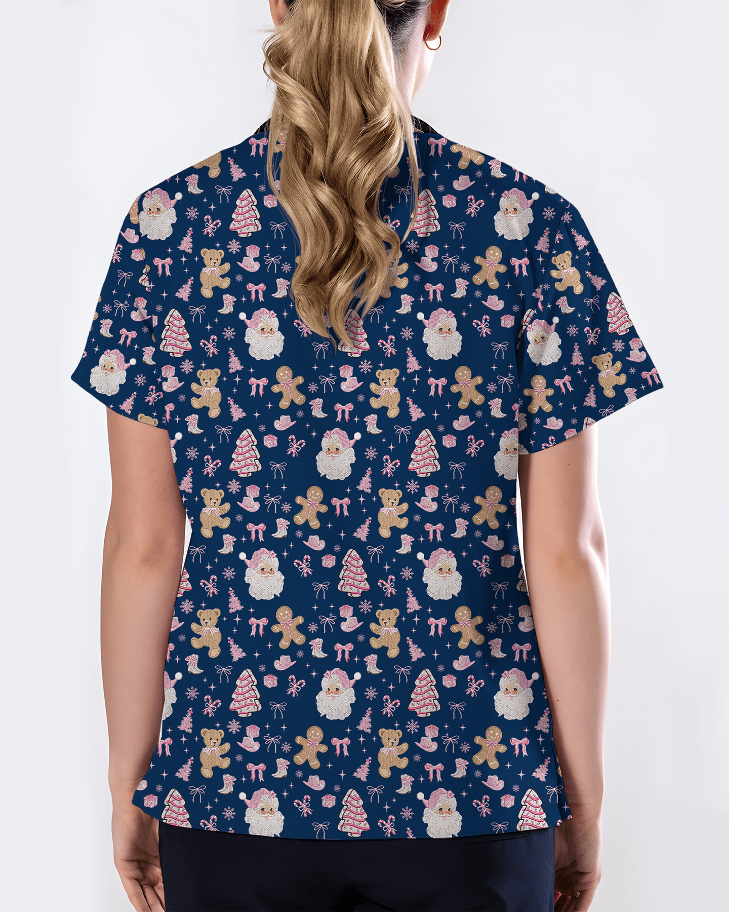 Cute Pink Christmas Vintage Santa Nurse Scrub Top - Scrubloop