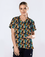 Cute Pixel Cat Crowd Scrub Top - Scrubloop