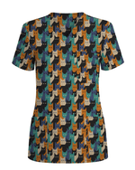 Cute Pixel Cat Crowd Scrub Top - Scrubloop