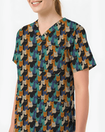 Cute Pixel Cat Crowd Scrub Top - Scrubloop