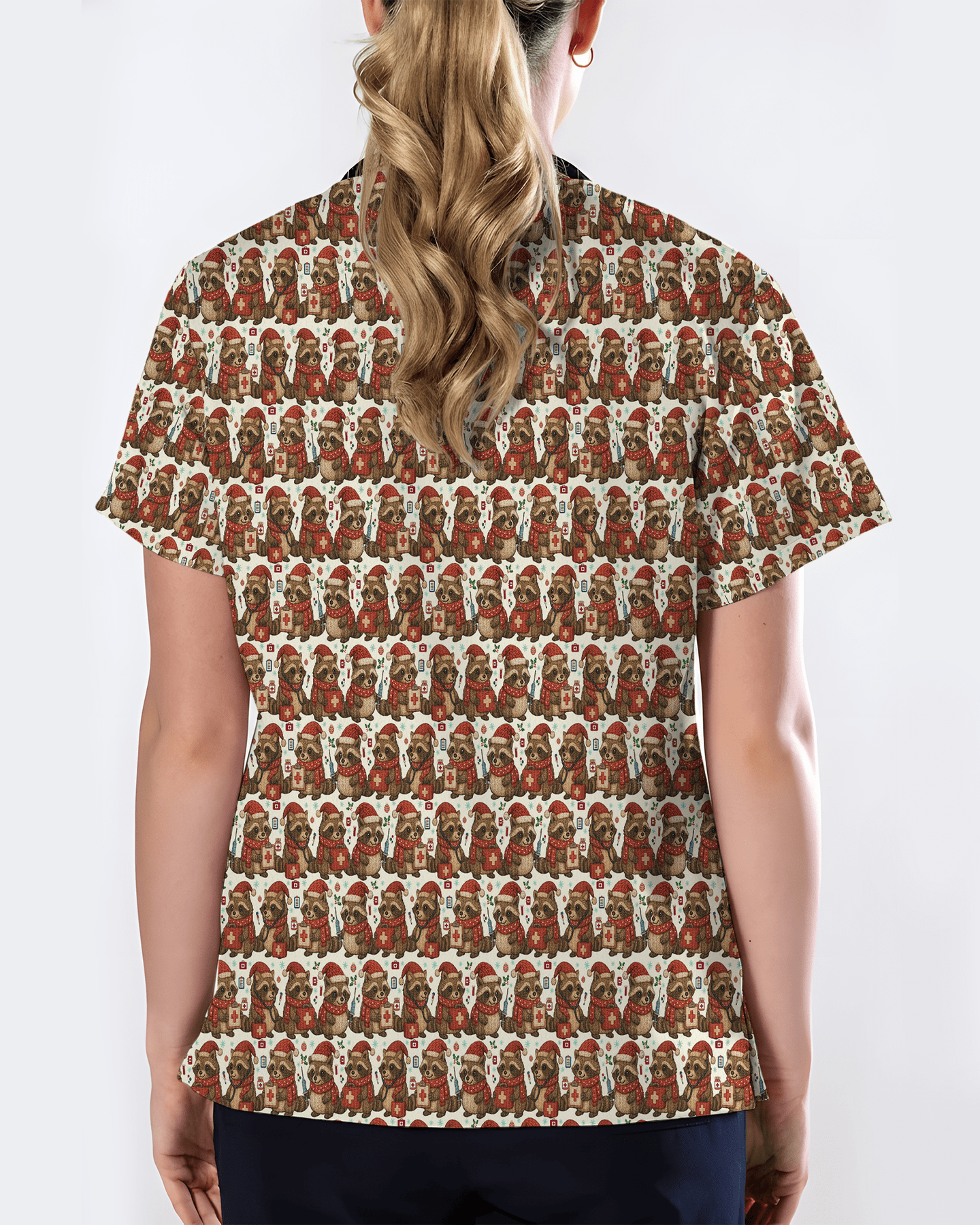 Cute Raccoon Christmas Medical Nurse Scrub Top - Scrubloop