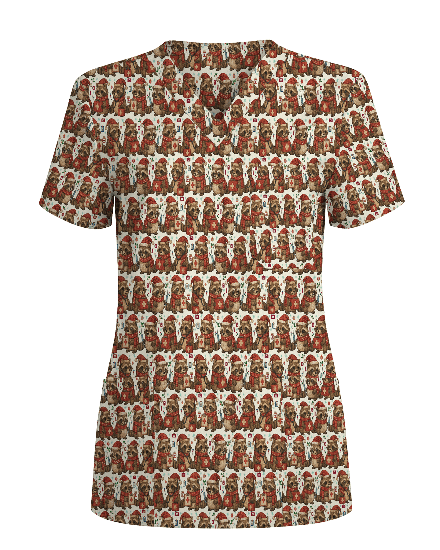 Cute Raccoon Christmas Medical Nurse Scrub Top - Scrubloop