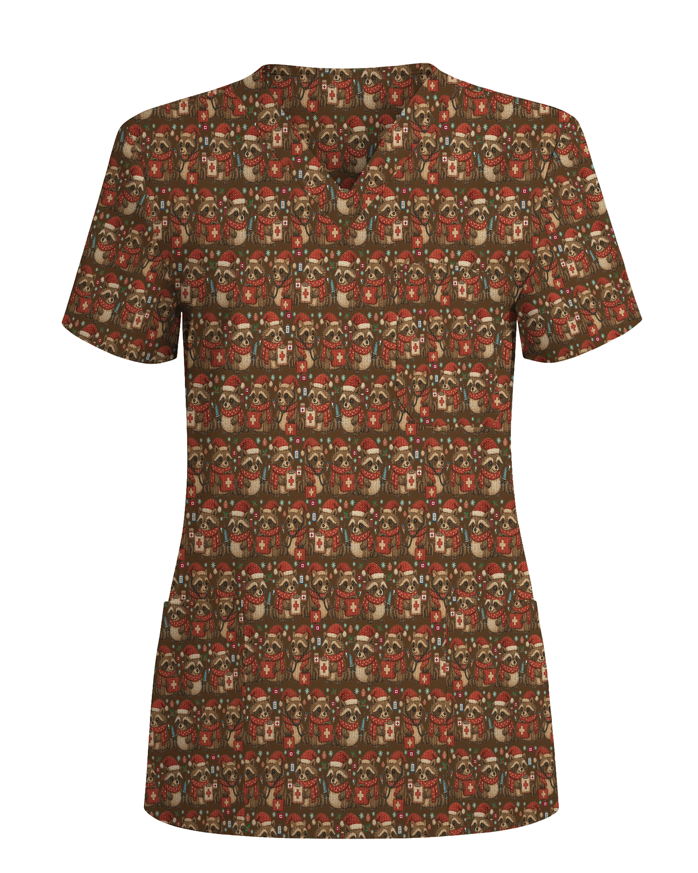 Cute Raccoon Christmas Medical Nurse Scrub Top - Scrubloop