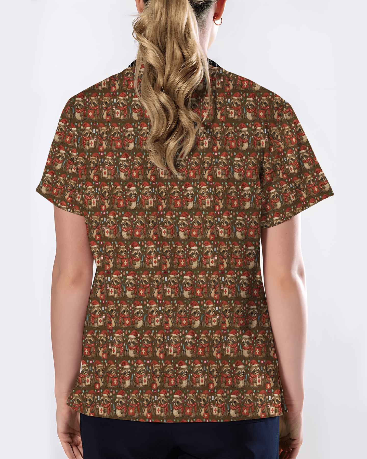 Cute Raccoon Christmas Medical Nurse Scrub Top - Scrubloop