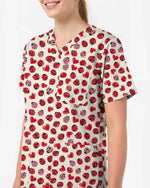 Cute Red Ladybug Heart Nursing Scrub Top - Scrubloop