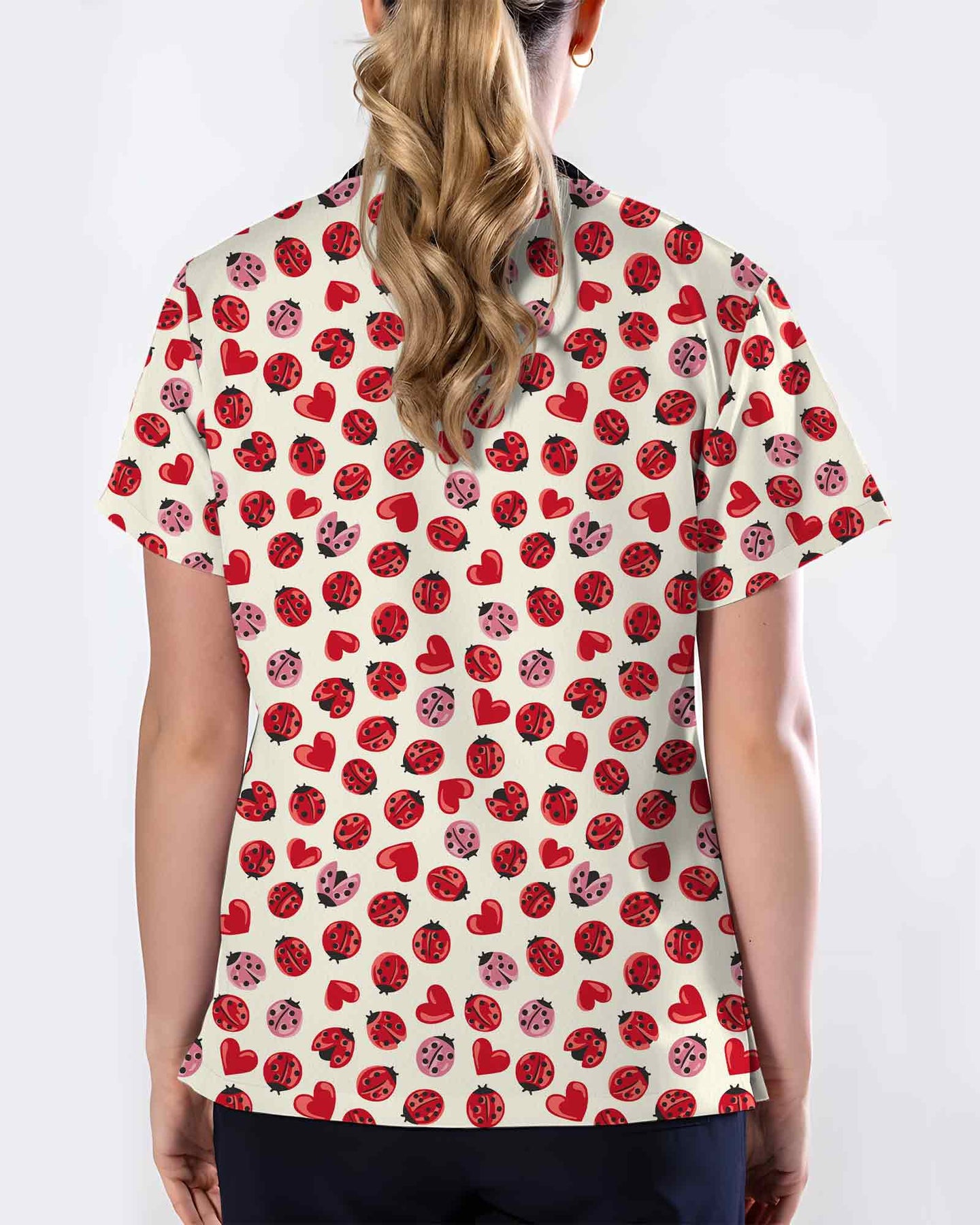 Cute Red Ladybug Heart Nursing Scrub Top - Scrubloop