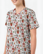 Cute Reindeer and Santa Teeth Holiday Dental Scrub Top - Scrubloop