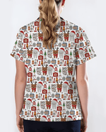 Cute Reindeer and Santa Teeth Holiday Dental Scrub Top - Scrubloop