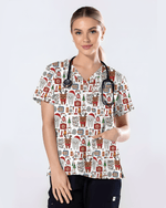 Cute Reindeer and Santa Teeth Holiday Dental Scrub Top - Scrubloop