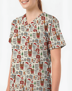 Cute Reindeer and Santa Teeth Holiday Dental Scrub Top - Scrubloop