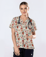 Cute Reindeer and Santa Teeth Holiday Dental Scrub Top - Scrubloop