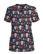 Cute Reindeer and Santa Teeth Holiday Dental Scrub Top - Scrubloop