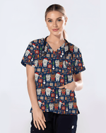Cute Reindeer and Santa Teeth Holiday Dental Scrub Top - Scrubloop