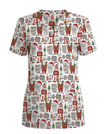 Cute Reindeer and Santa Teeth Holiday Dental Scrub Top - Scrubloop