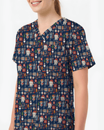 Cute Santa Teeth and Tooth Fairy Medical Scrub Top - Scrubloop
