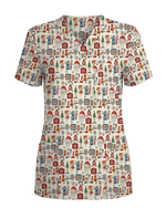 Cute Santa Teeth and Tooth Fairy Medical Scrub Top - Scrubloop