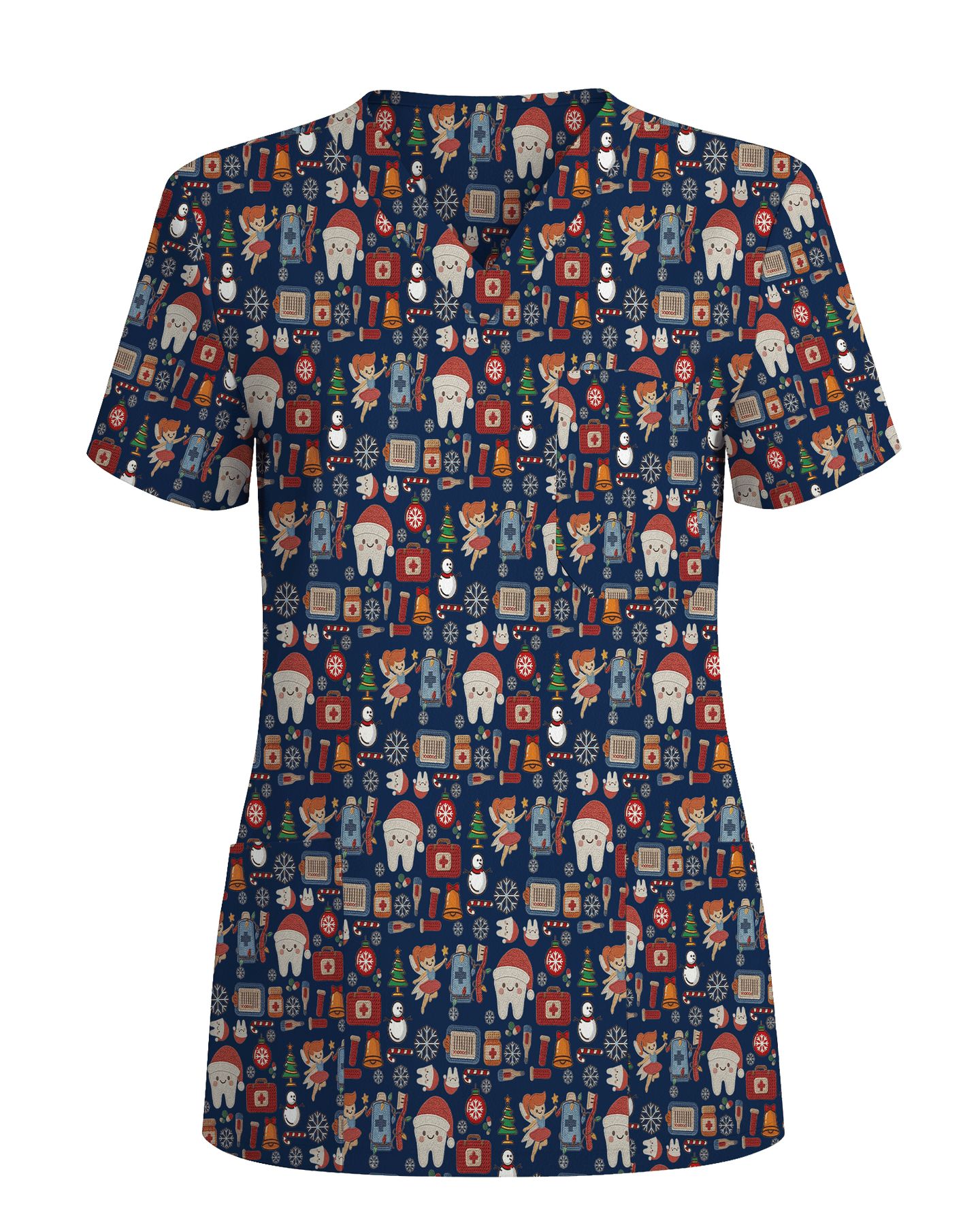 Cute Santa Teeth and Tooth Fairy Medical Scrub Top - Scrubloop