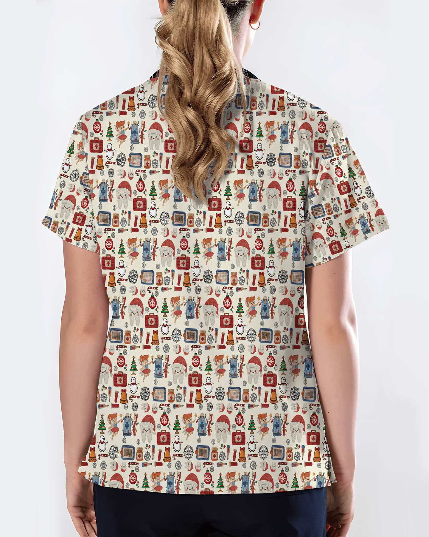 Cute Santa Teeth and Tooth Fairy Medical Scrub Top - Scrubloop