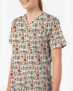 Cute Santa Teeth and Tooth Fairy Medical Scrub Top - Scrubloop
