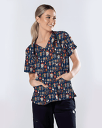Cute Santa Teeth and Tooth Fairy Medical Scrub Top - Scrubloop