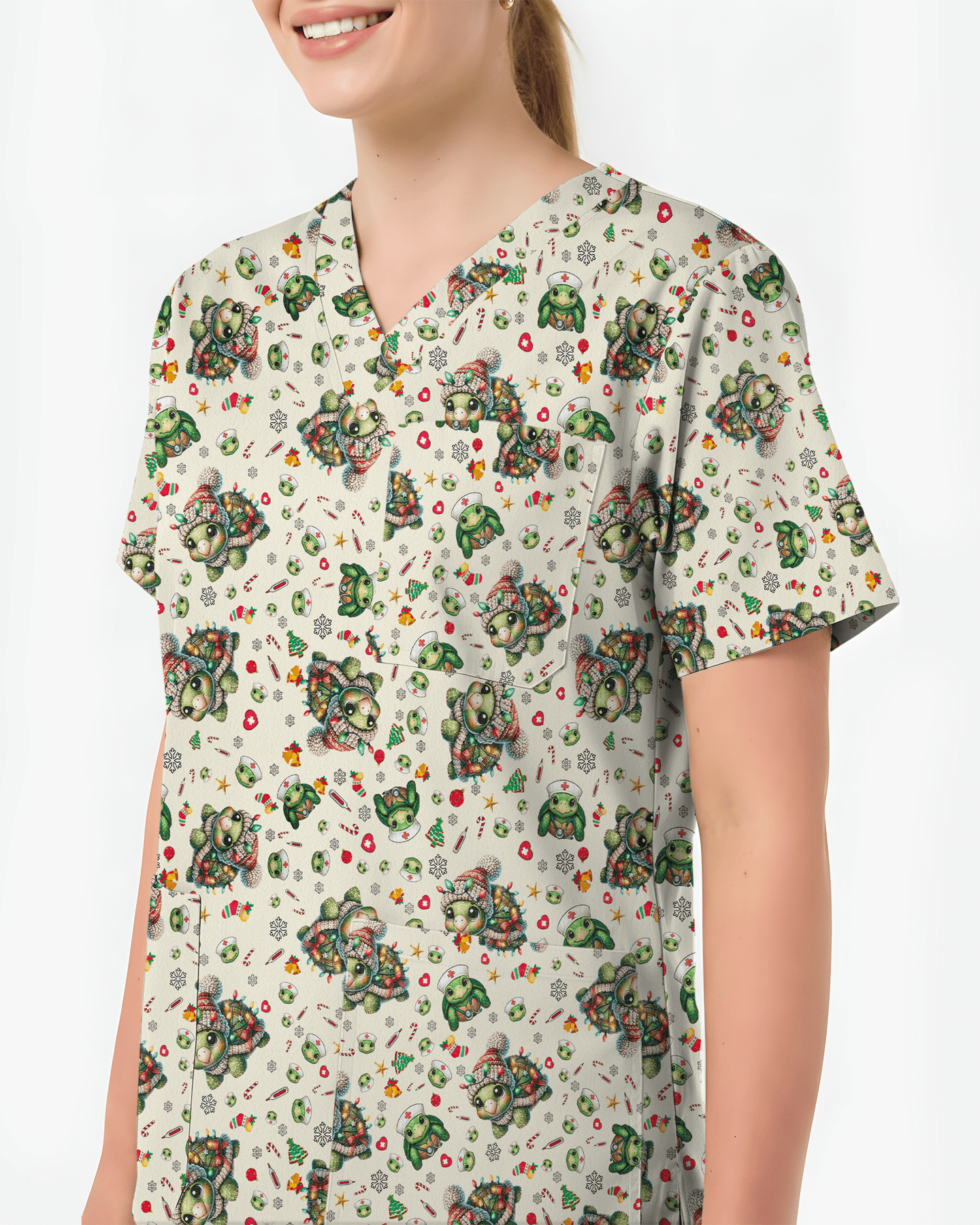 Cute Sea Turtle Nurse Christmas Scrub Top - Scrubloop