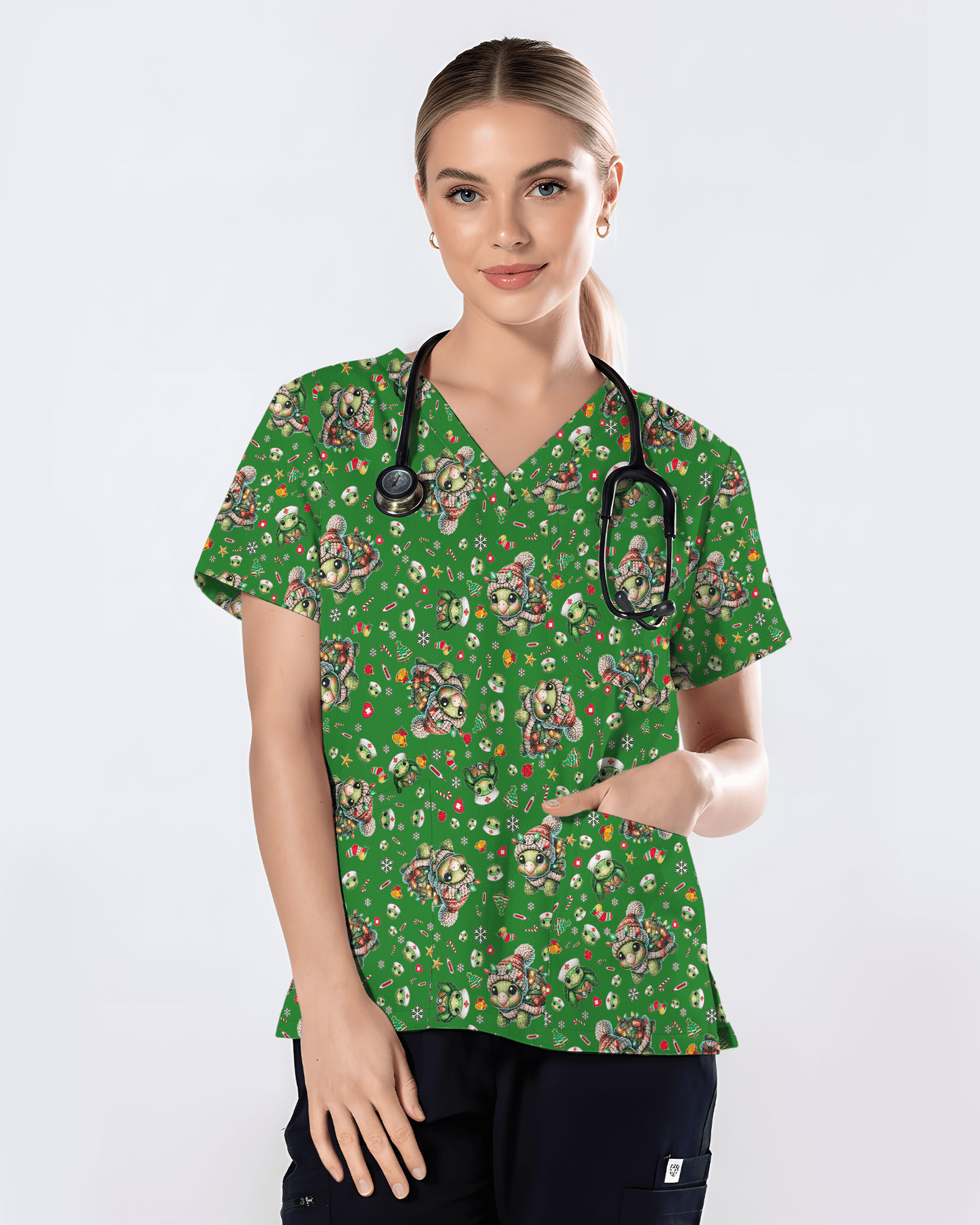 Cute Sea Turtle Nurse Christmas Scrub Top - Scrubloop