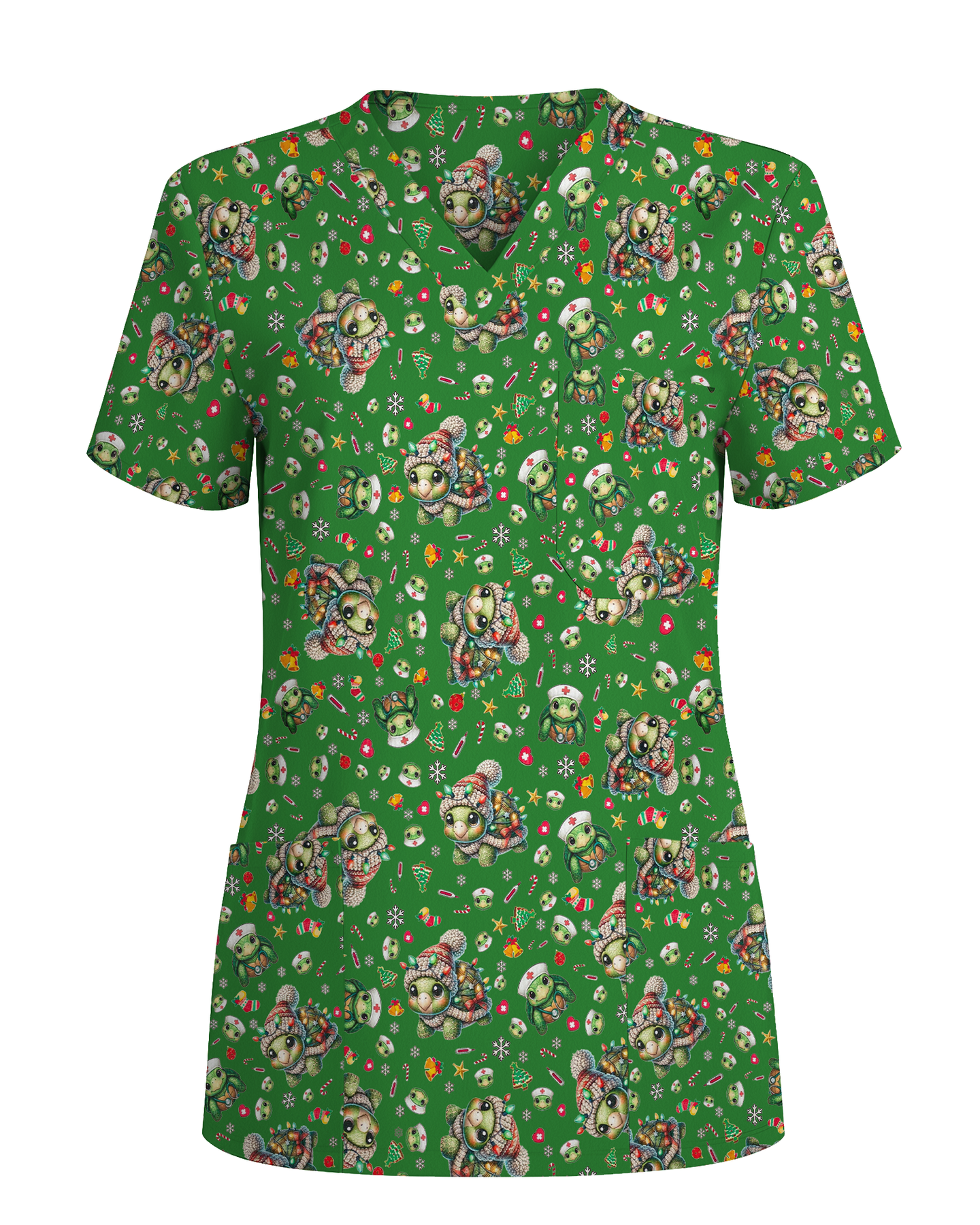 Cute Sea Turtle Nurse Christmas Scrub Top - Scrubloop