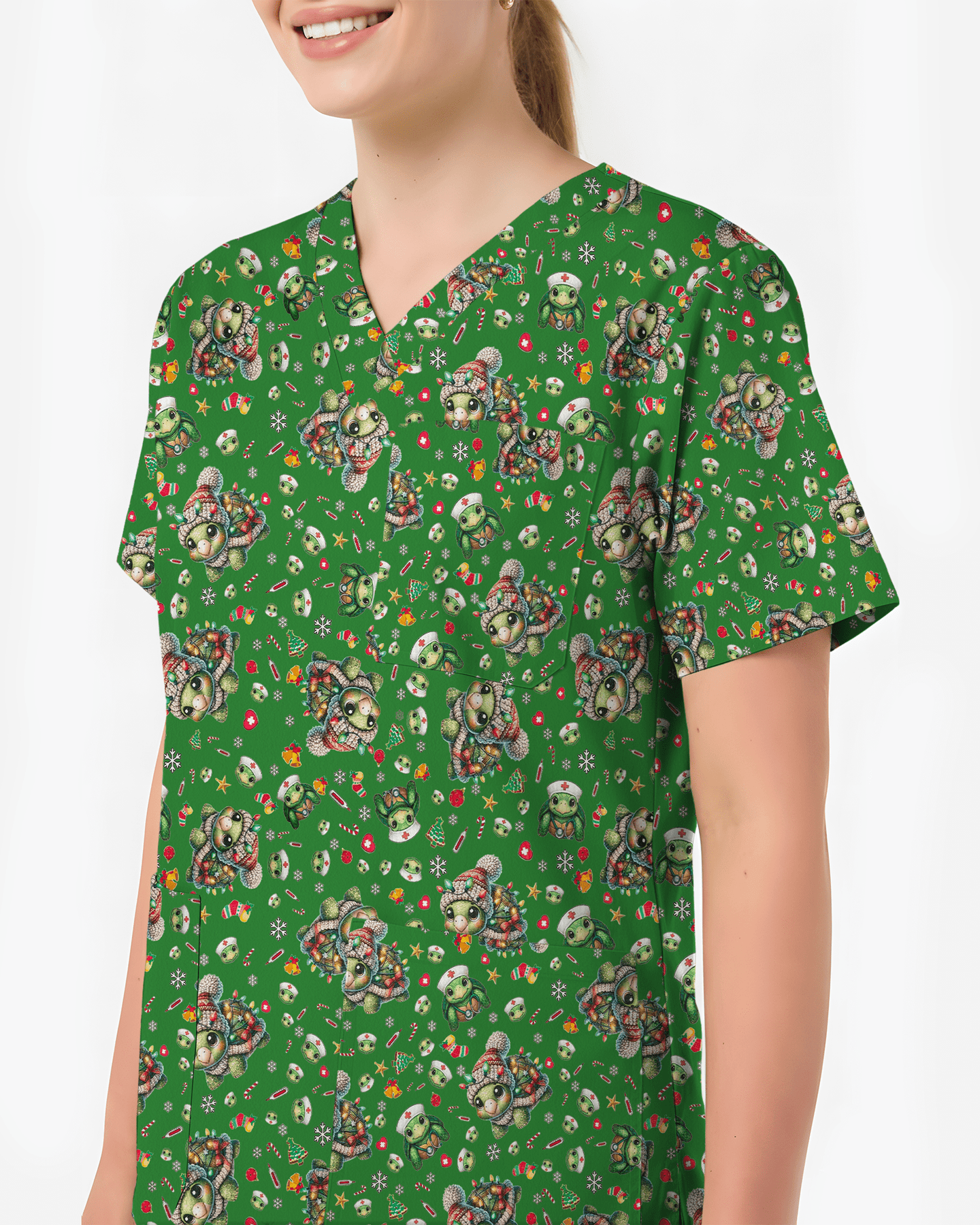 Cute Sea Turtle Nurse Christmas Scrub Top - Scrubloop