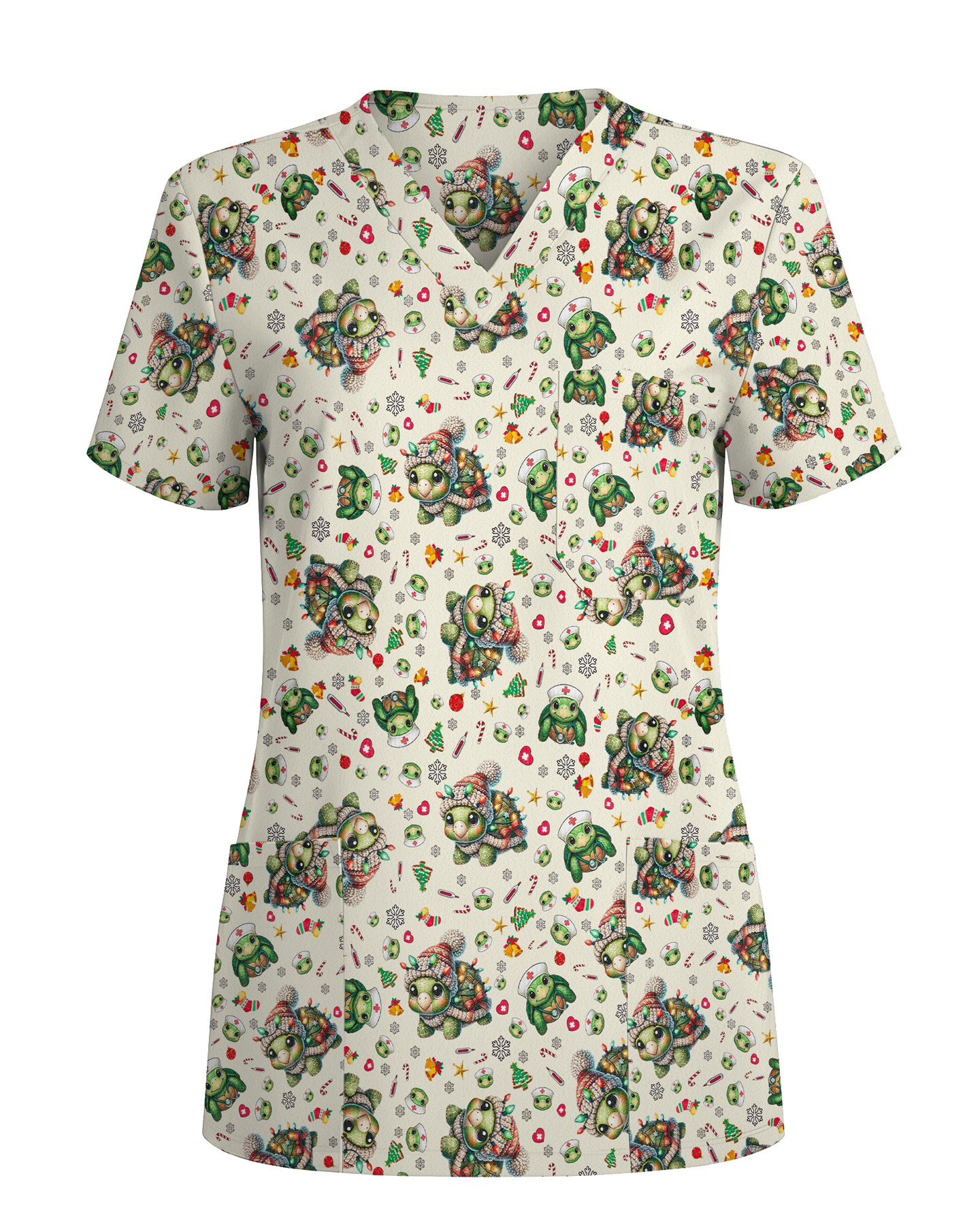 Cute Sea Turtle Nurse Christmas Scrub Top - Scrubloop