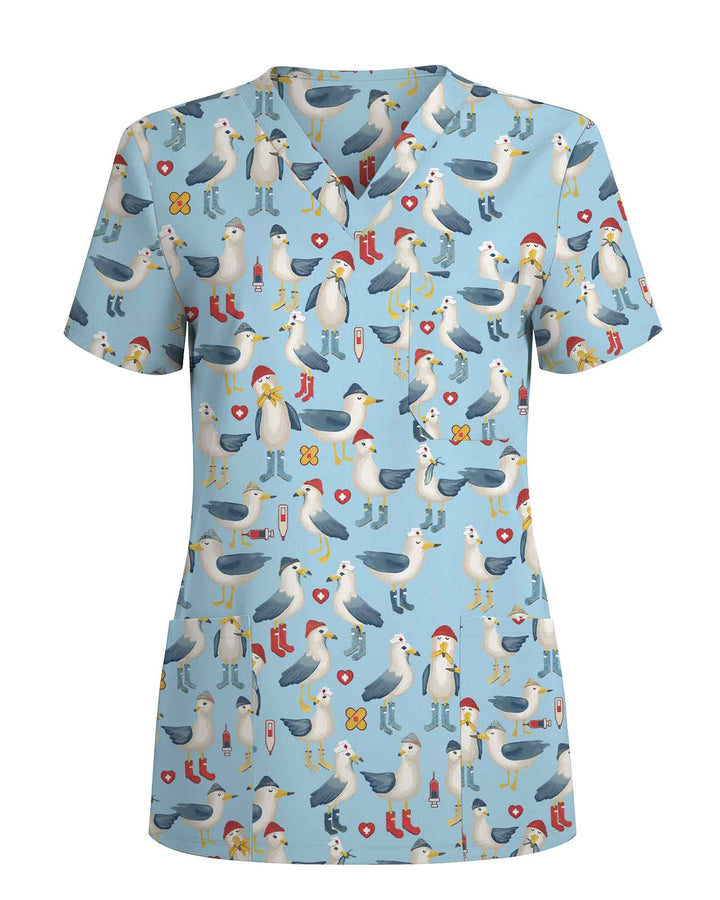 Cute Seagull Crew Medical Nursing Scrub Top