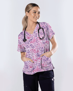 Cute Smiley Medical Icons Nurse Scrub Top - Scrubloop