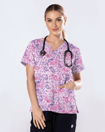 Cute Smiley Medical Icons Nurse Scrub Top - Scrubloop