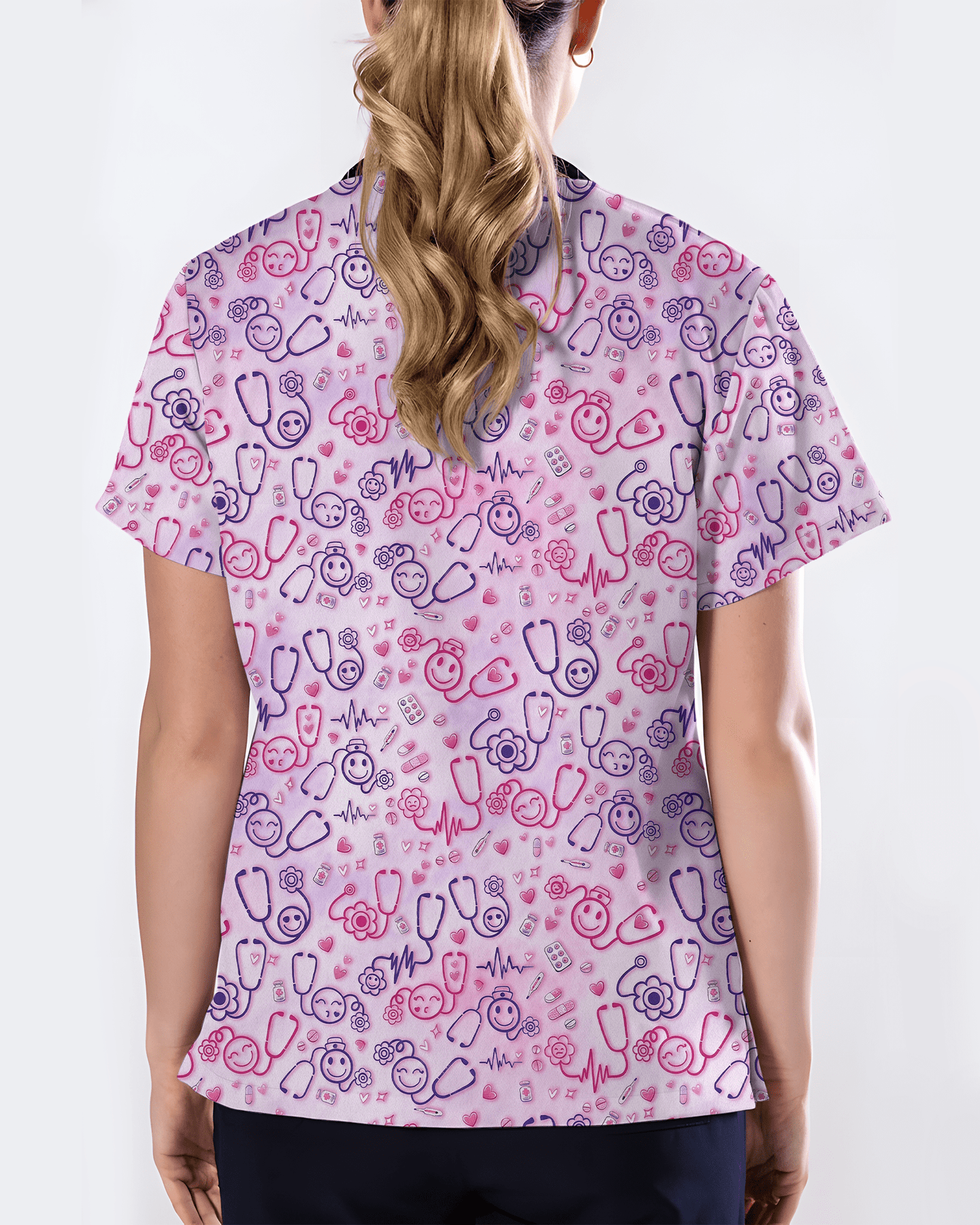 Cute Smiley Medical Icons Nurse Scrub Top - Scrubloop