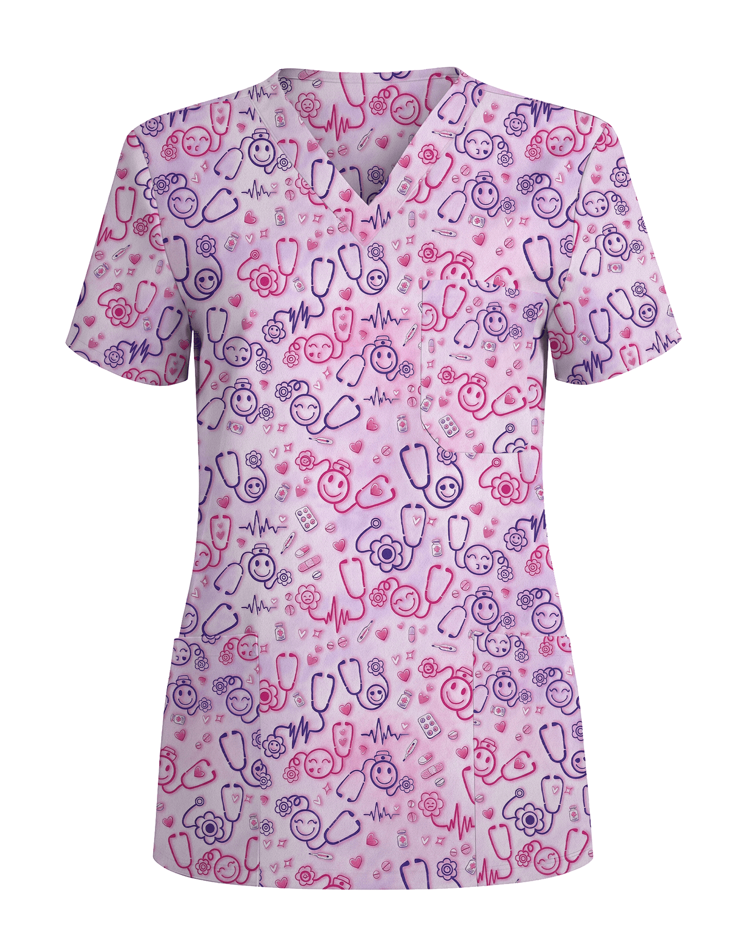 Cute Smiley Medical Icons Nurse Scrub Top - Scrubloop