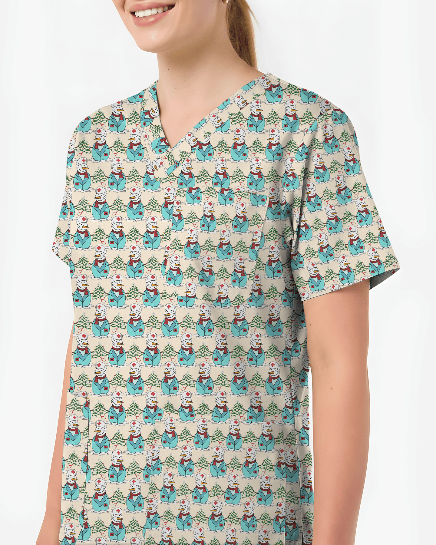 Cute Snowman Christmas Medical Nurse Scrub Top - Scrubloop