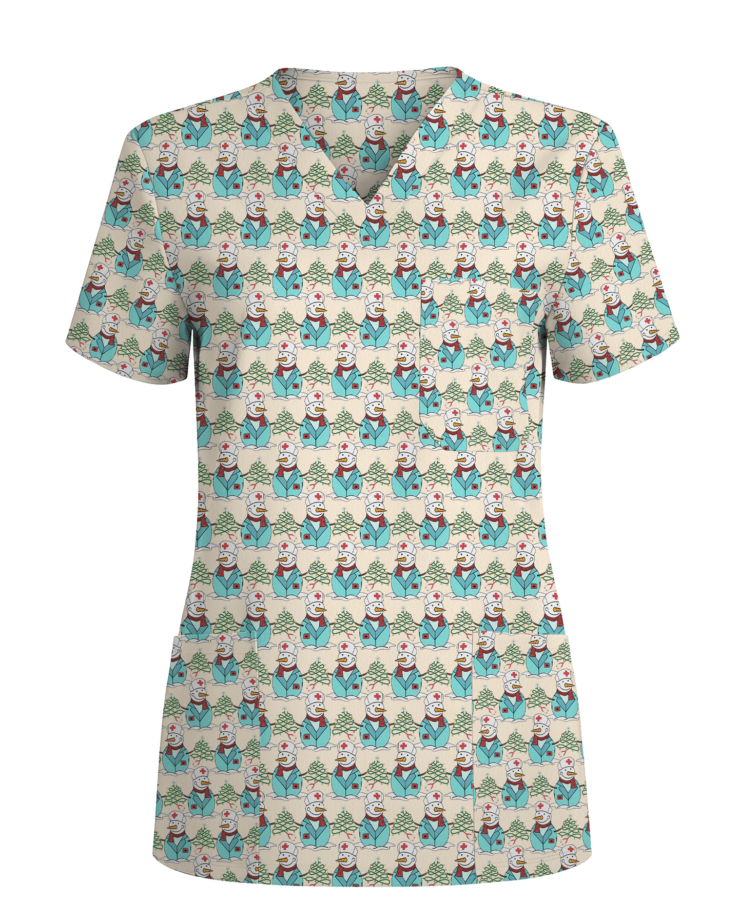 Cute Snowman Christmas Medical Nurse Scrub Top - Scrubloop