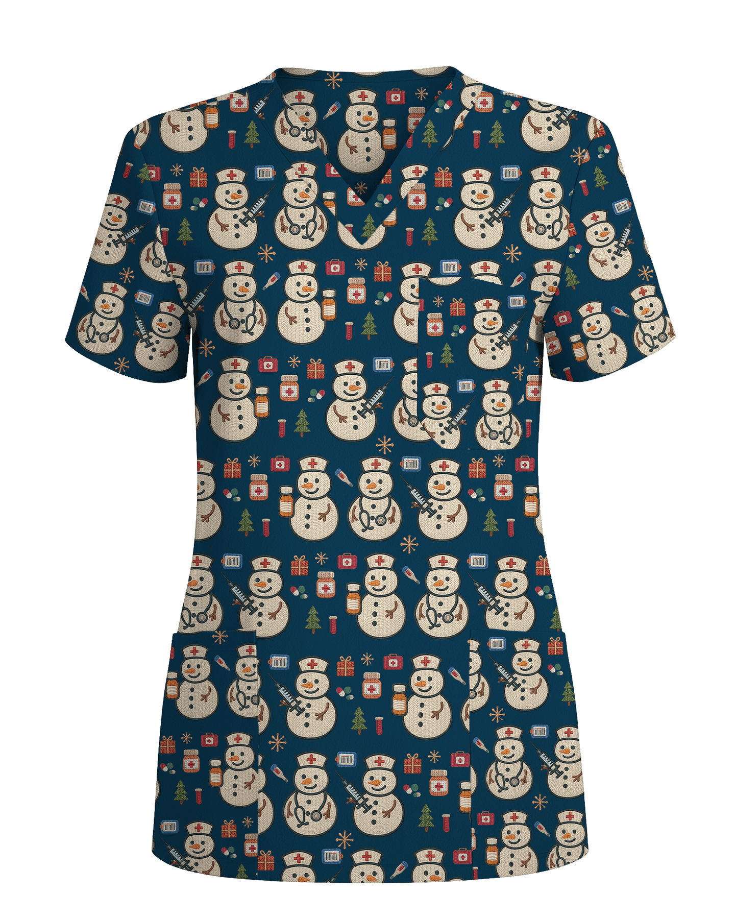 Cute Snowman Christmas Medical Nurse Scrub Top - Scrubloop
