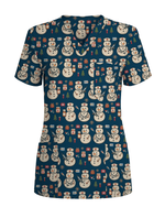 Cute Snowman Christmas Medical Nurse Scrub Top - Scrubloop