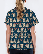 Cute Snowman Christmas Medical Nurse Scrub Top - Scrubloop