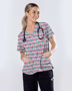 Cute Snowman Christmas Medical Nurse Scrub Top - Scrubloop