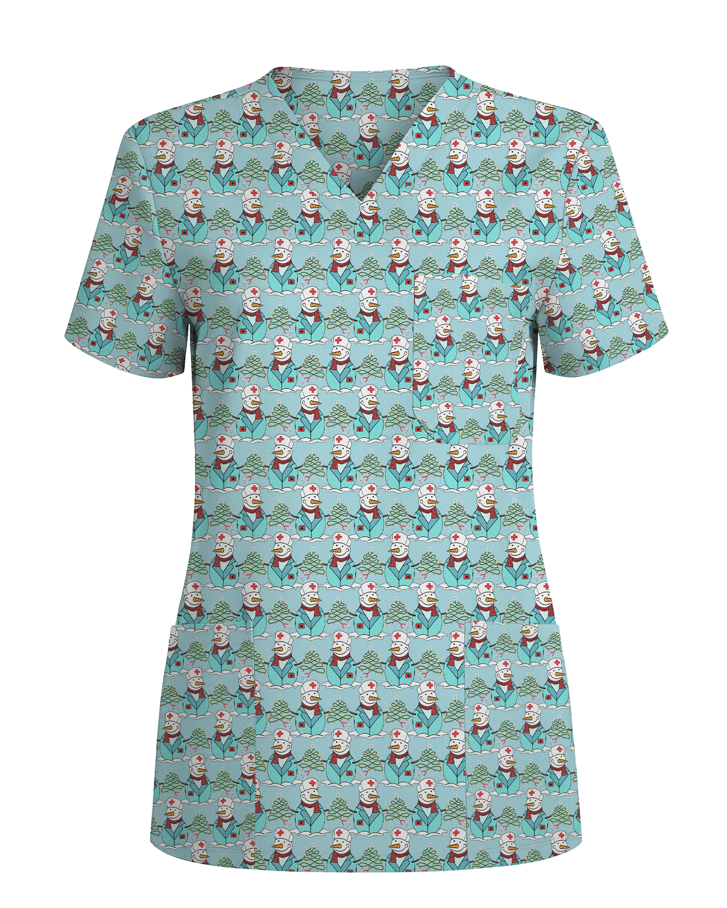 Cute Snowman Christmas Medical Nurse Scrub Top - Scrubloop